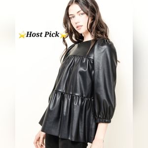Zara Vegan Leather Babydoll Top. Size Small ⭐️Host Pick ⭐️